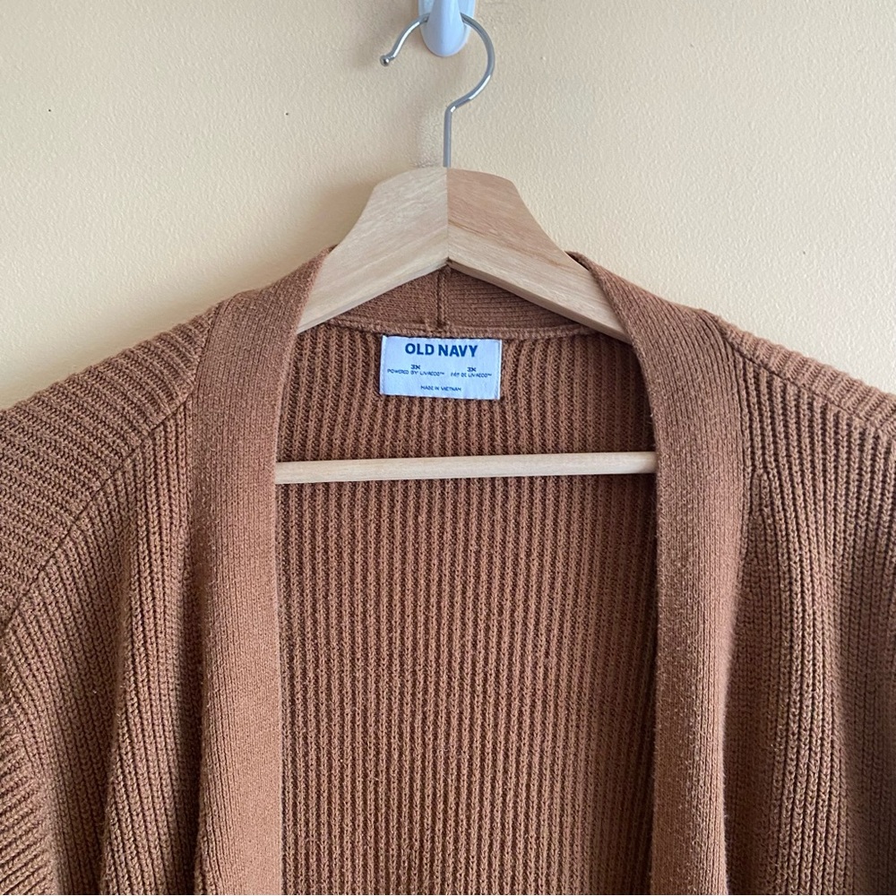 Old Navy Ribbed Open Front Cardigan 3X Brown Cozy Oversized Pockets 2023 - Picture 5 of 13